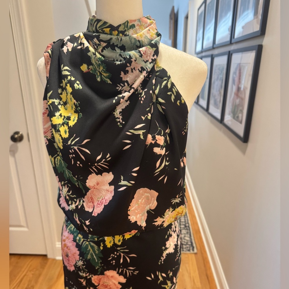 Floral Halter Neck Dress - Black and Multicolor - Picture 14 of 14